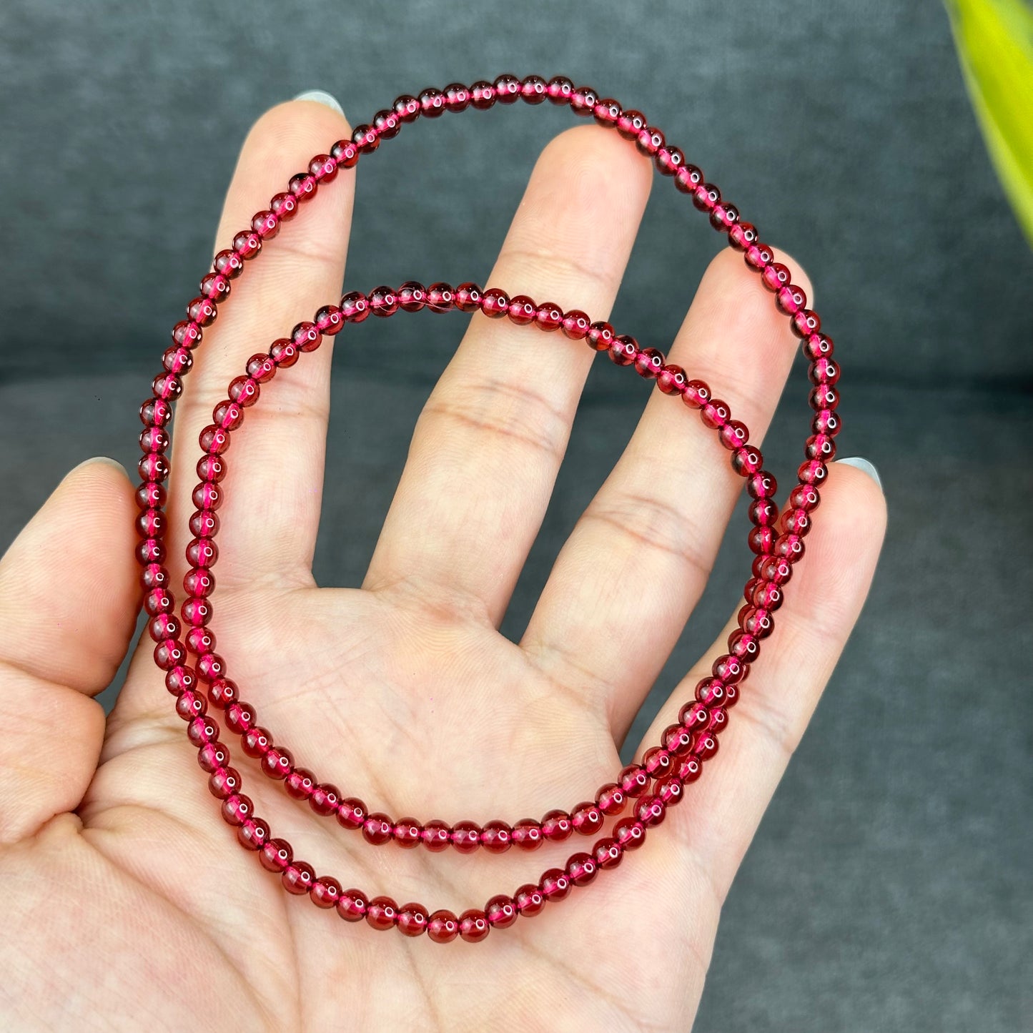 Natural Garnet Triple Wrap Bracelet Size 4 mm