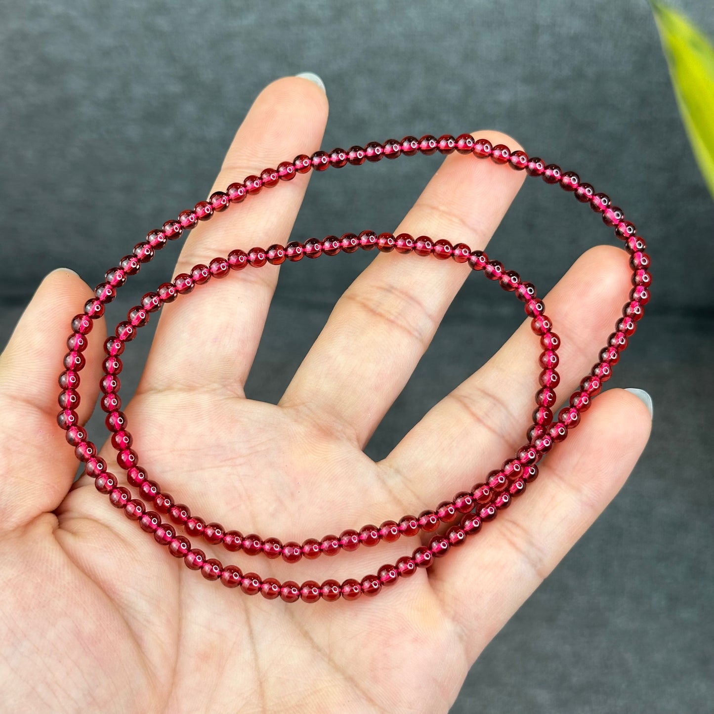 Natural Garnet Triple Wrap Bracelet Size 4 mm