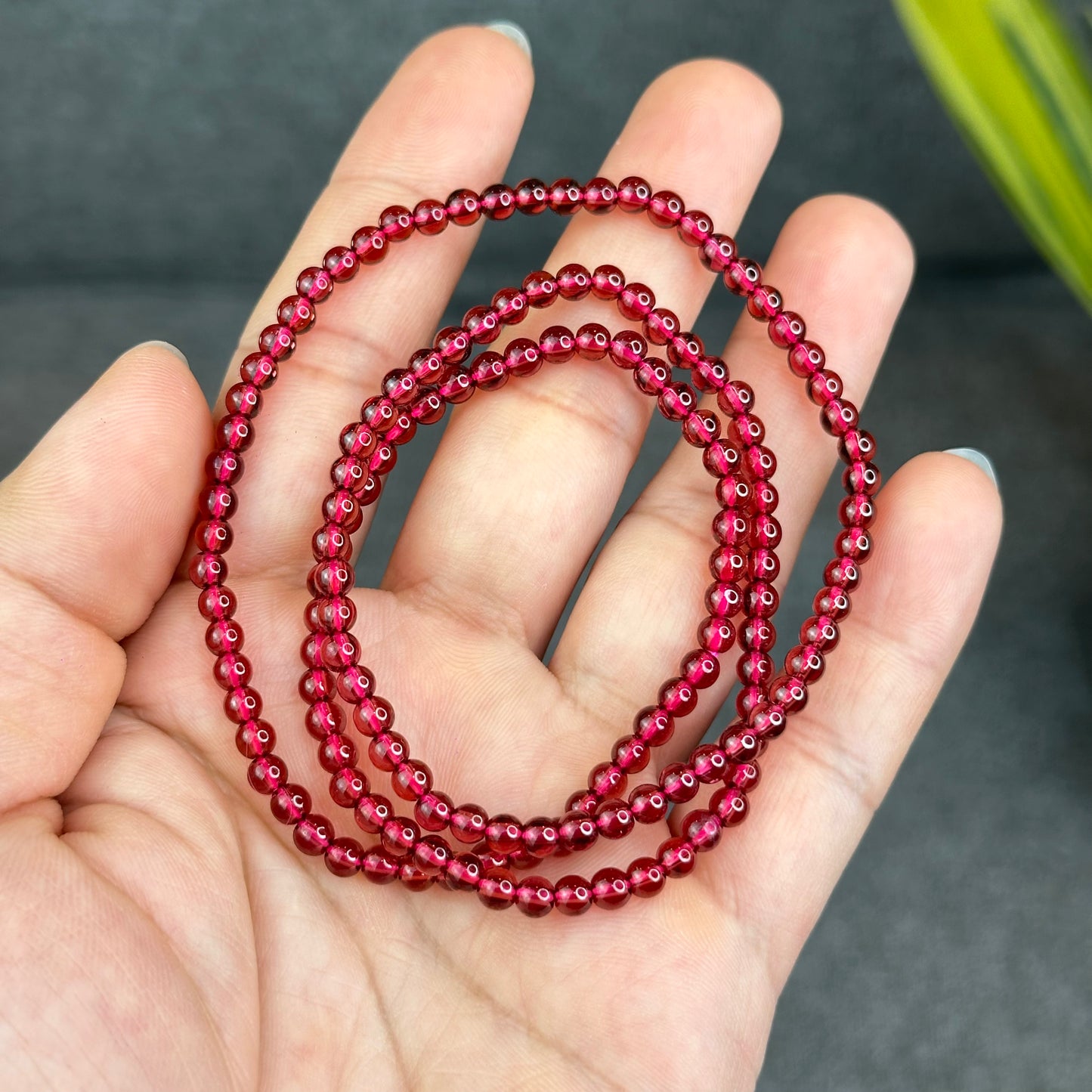 Natural Garnet Triple Wrap Bracelet Size 4 mm