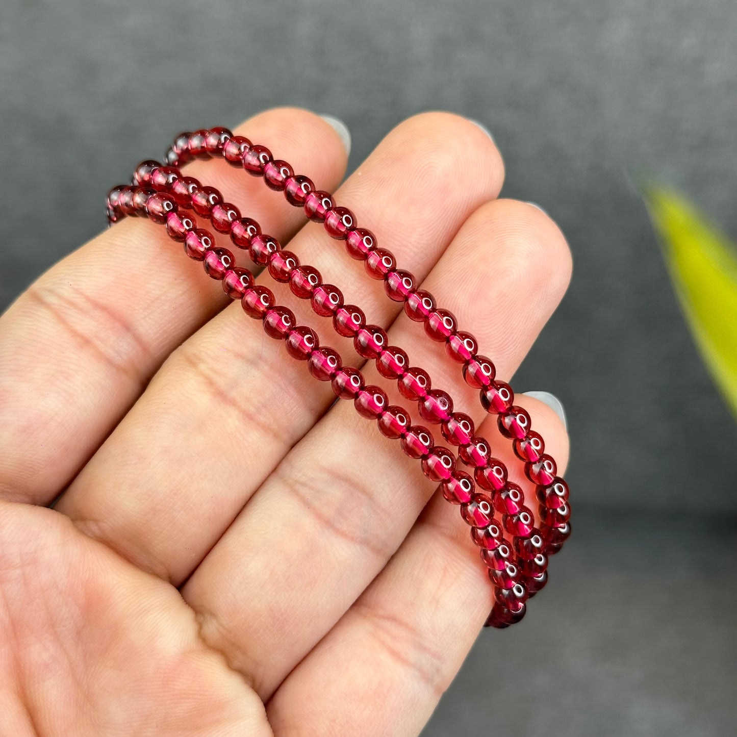 Natural Garnet Triple Wrap Bracelet Size 4 mm