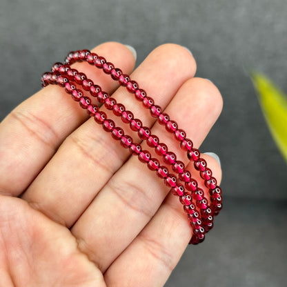 Natural Garnet Triple Wrap Bracelet Size 4 mm