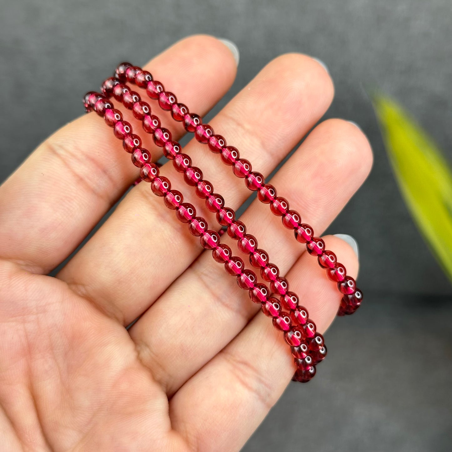 Natural Garnet Triple Wrap Bracelet Size 4 mm