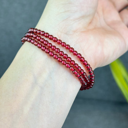 Natural Garnet Triple Wrap Bracelet Size 4 mm