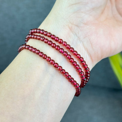 Natural Garnet Triple Wrap Bracelet Size 4 mm