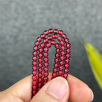 Natural Garnet Triple Wrap Bracelet Size 4 mm