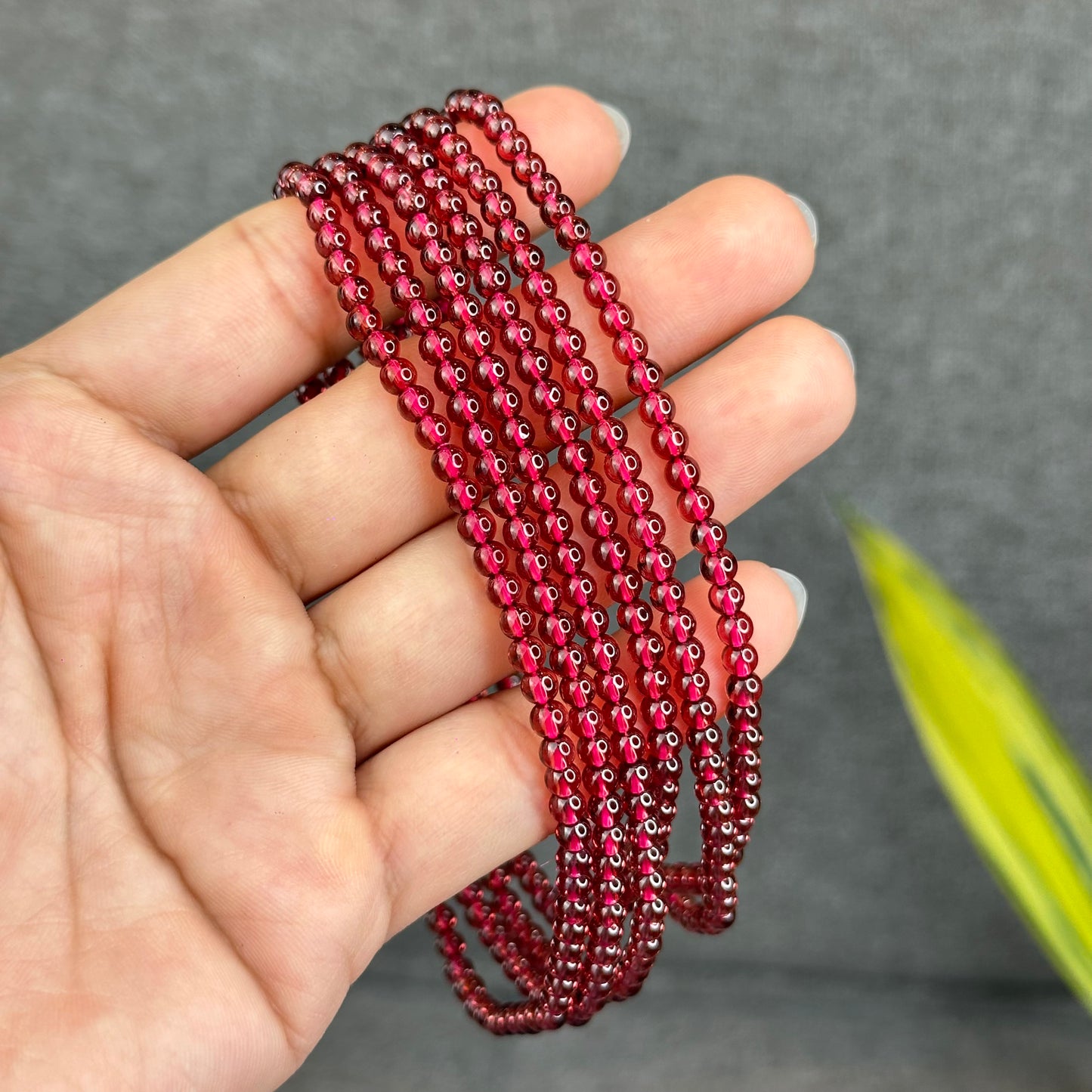 Natural Garnet Triple Wrap Bracelet Size 4 mm
