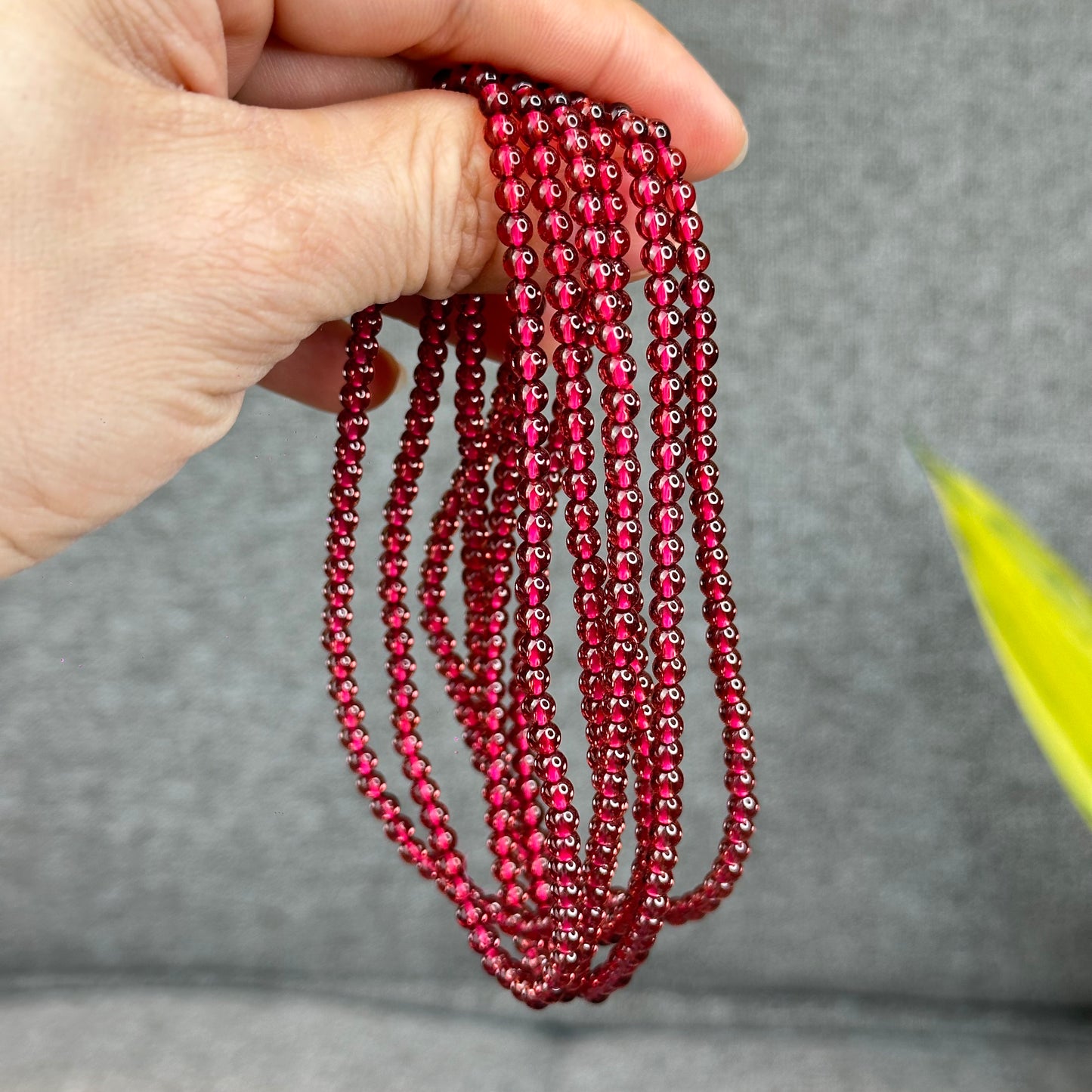 Natural Garnet Triple Wrap Bracelet Size 4 mm