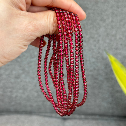 Natural Garnet Triple Wrap Bracelet Size 4 mm