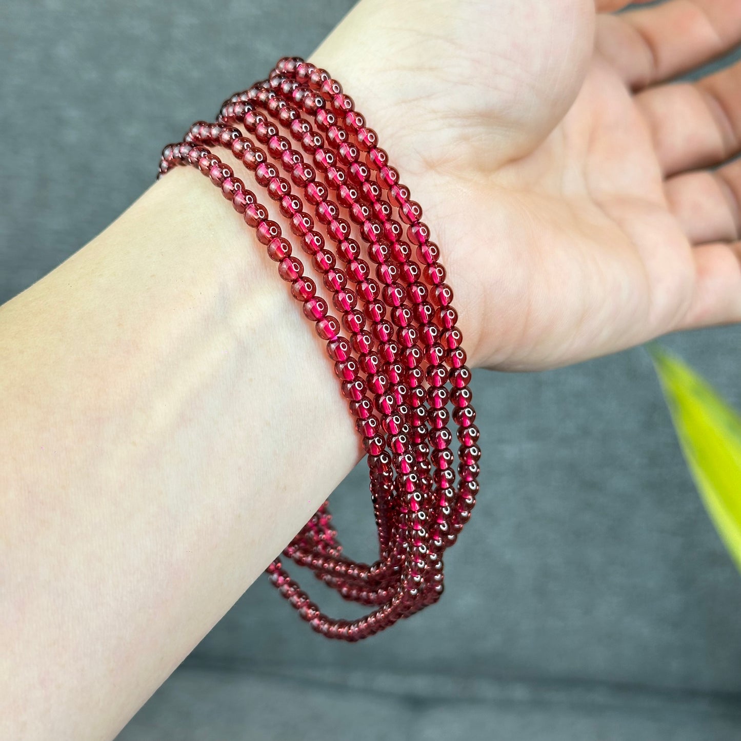 Natural Garnet Triple Wrap Bracelet Size 4 mm