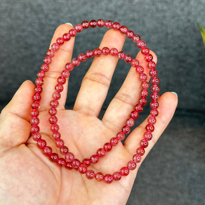 Natural Pink Strawberry Quartz Triple Wrap Bracelet Size 6 mm