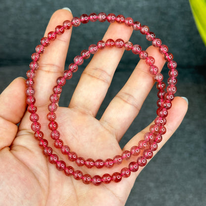 Natural Pink Strawberry Quartz Triple Wrap Bracelet Size 6 mm