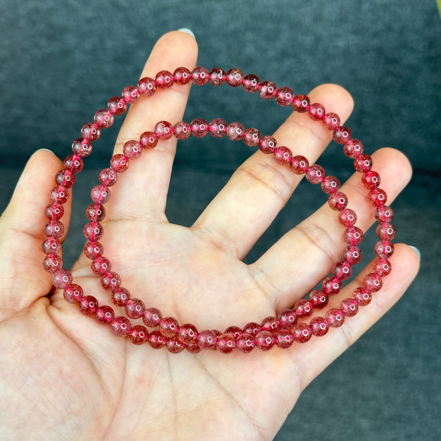 Natural Pink Strawberry Quartz Triple Wrap Bracelet Size 6 mm