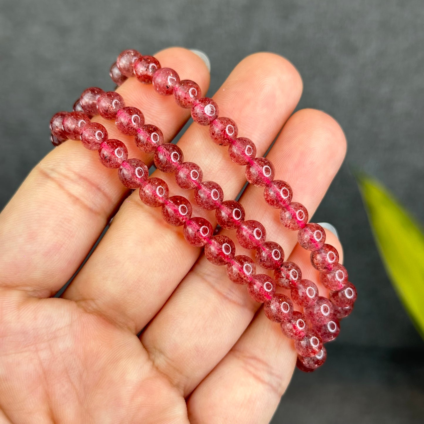 Natural Pink Strawberry Quartz Triple Wrap Bracelet Size 6 mm