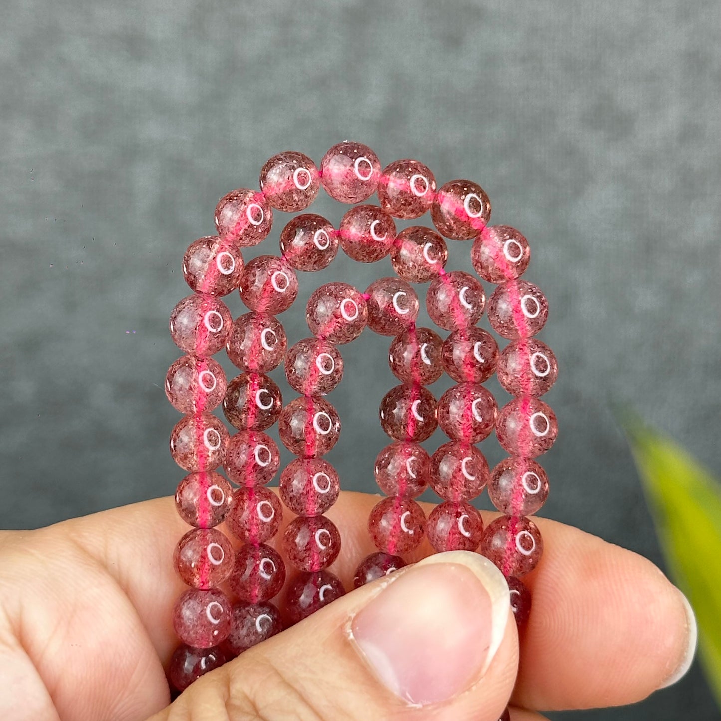 Natural Pink Strawberry Quartz Triple Wrap Bracelet Size 6 mm