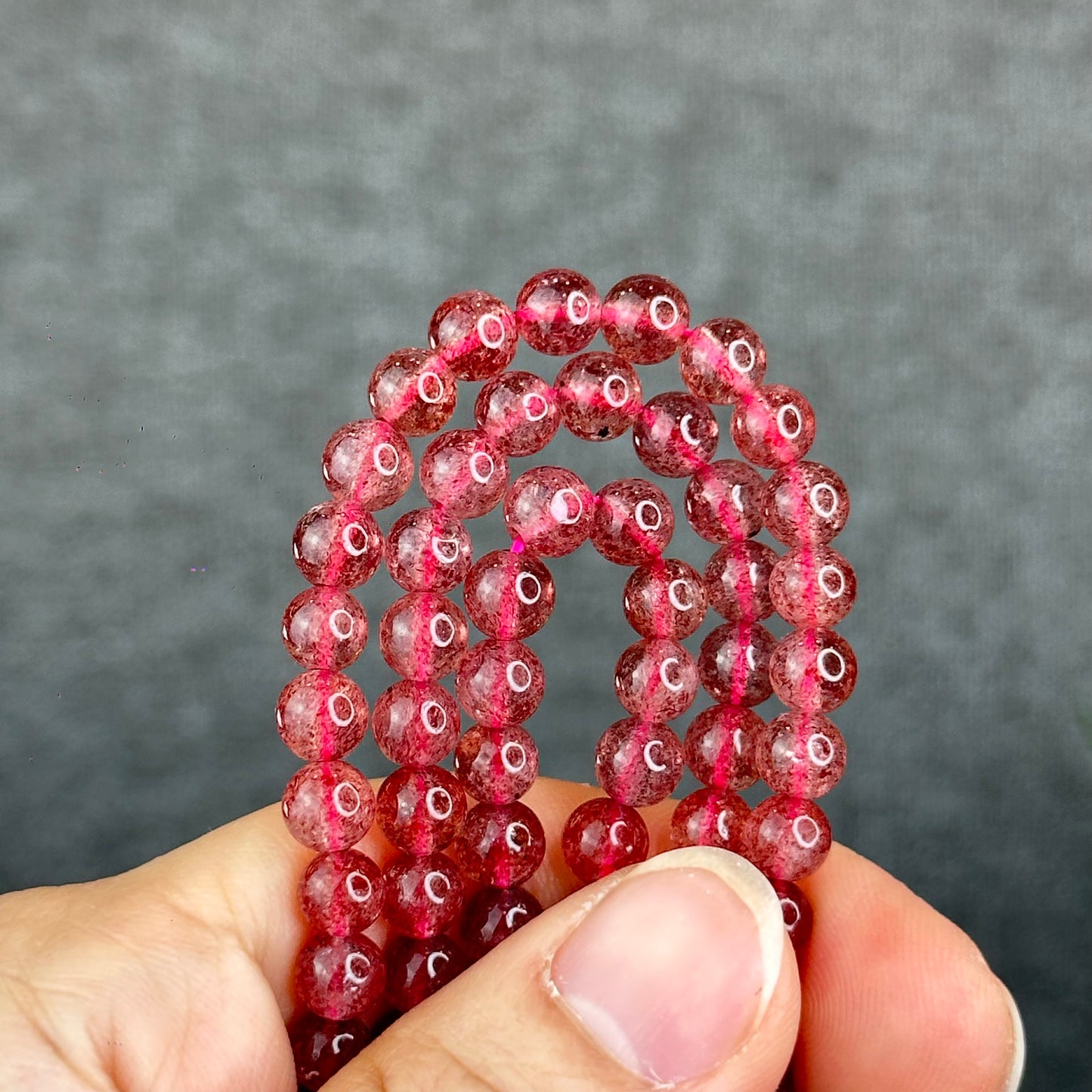 Natural Pink Strawberry Quartz Triple Wrap Bracelet Size 6 mm