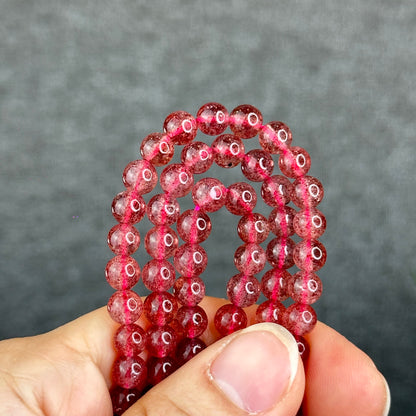 Natural Pink Strawberry Quartz Triple Wrap Bracelet Size 6 mm