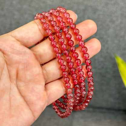 Natural Pink Strawberry Quartz Triple Wrap Bracelet Size 6 mm