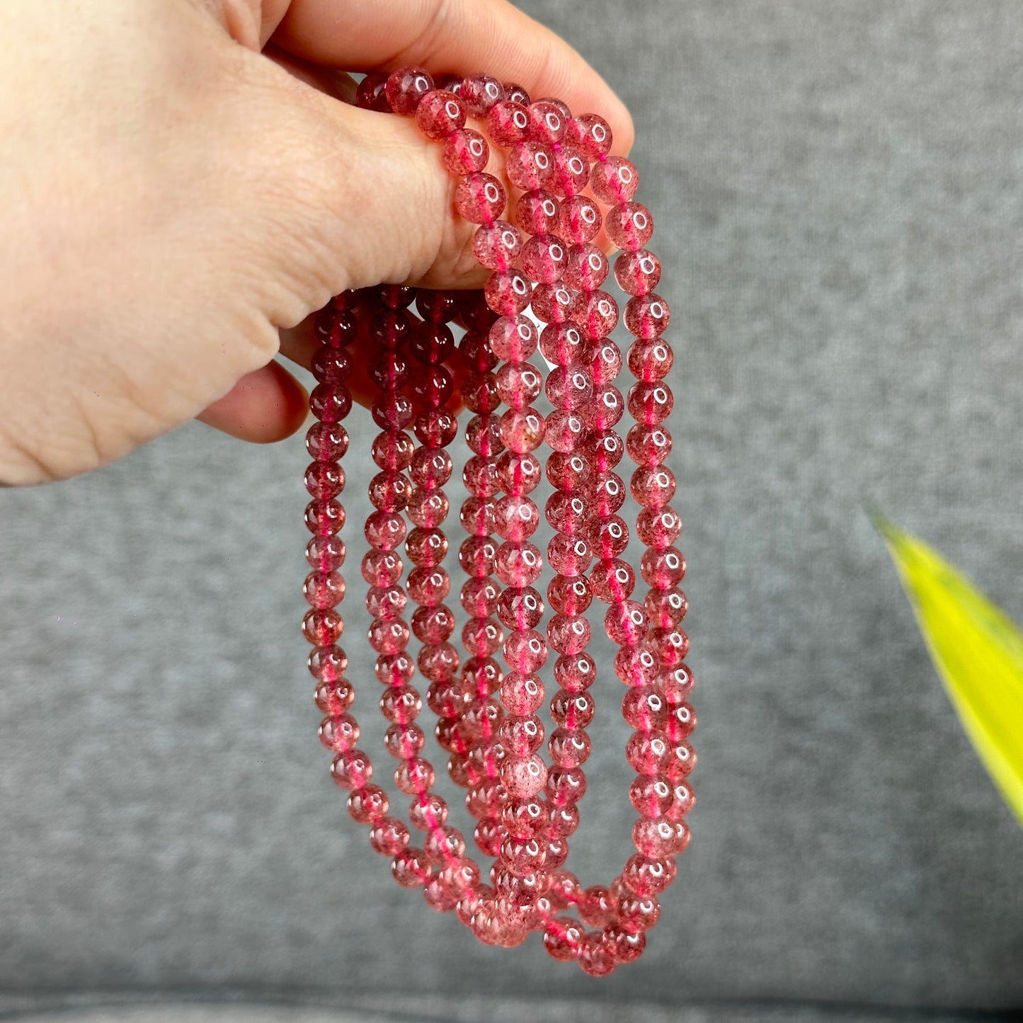 Natural Pink Strawberry Quartz Triple Wrap Bracelet Size 6 mm