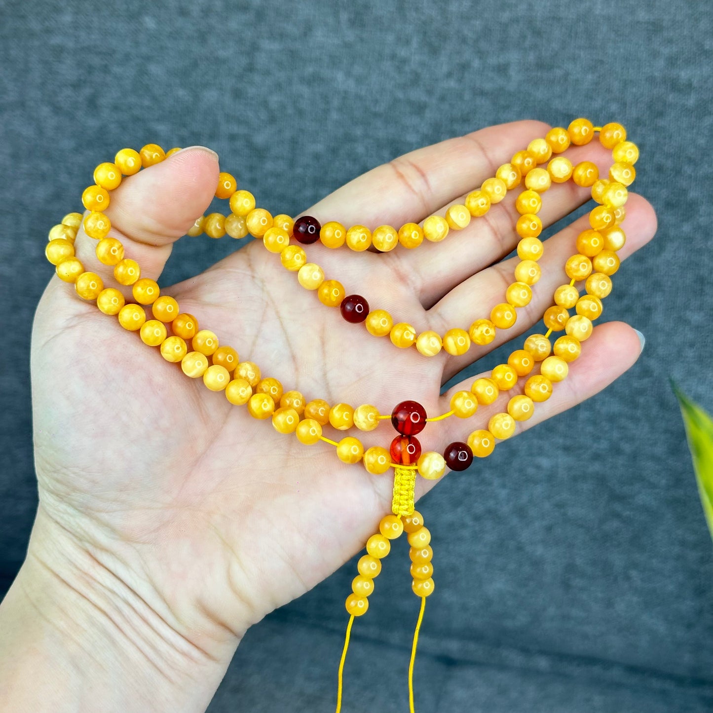 Natural Golden Milky Amber Triple Wrap Bracelet Size 6.5 mm