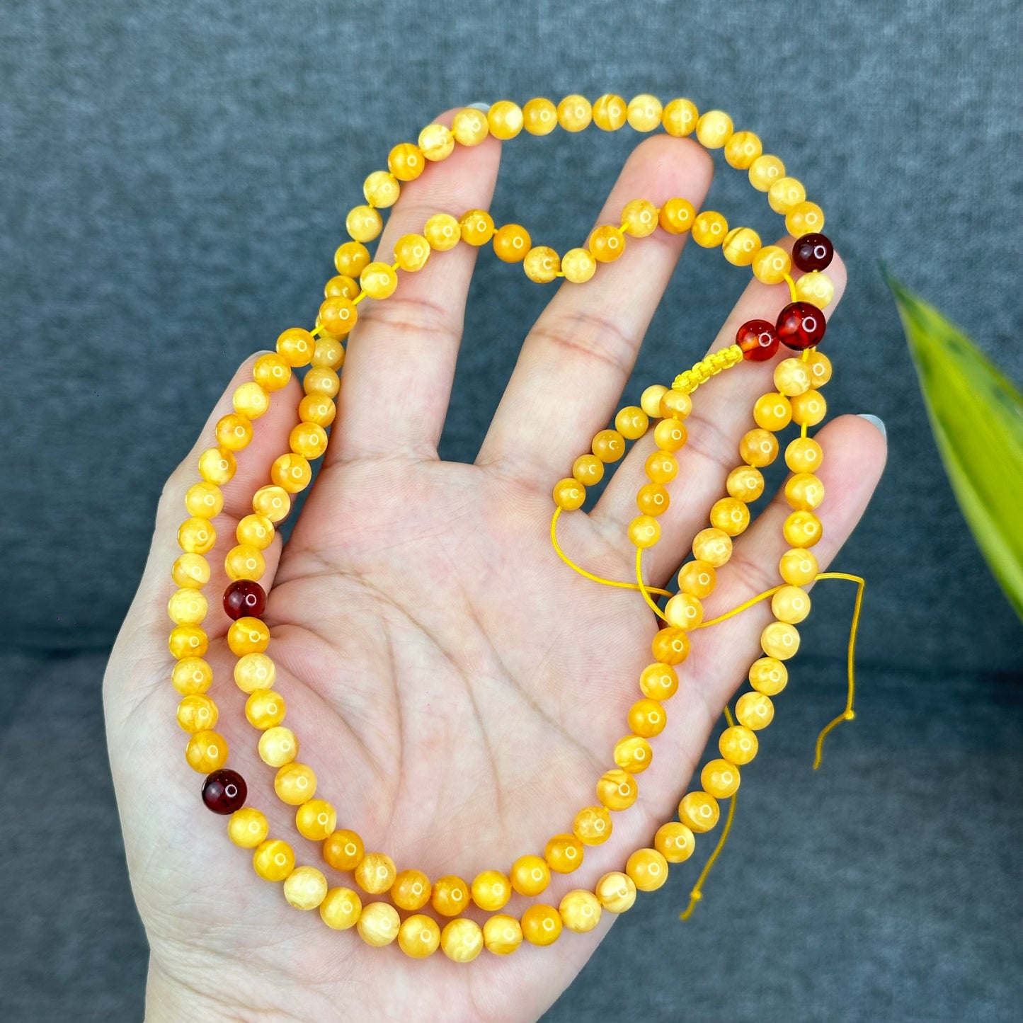 Natural Golden Milky Amber Triple Wrap Bracelet Size 6.5 mm