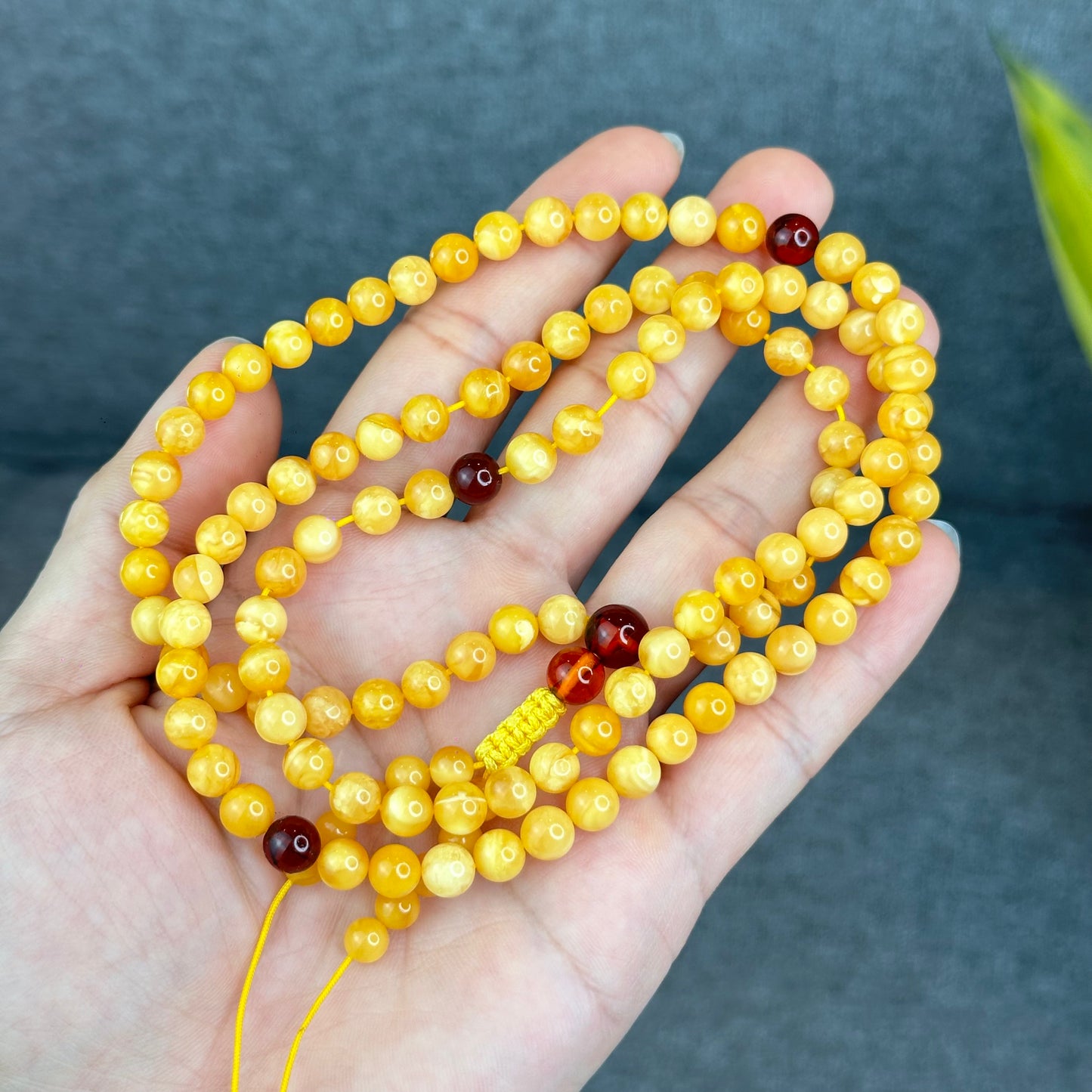 Natural Golden Milky Amber Triple Wrap Bracelet Size 6.5 mm