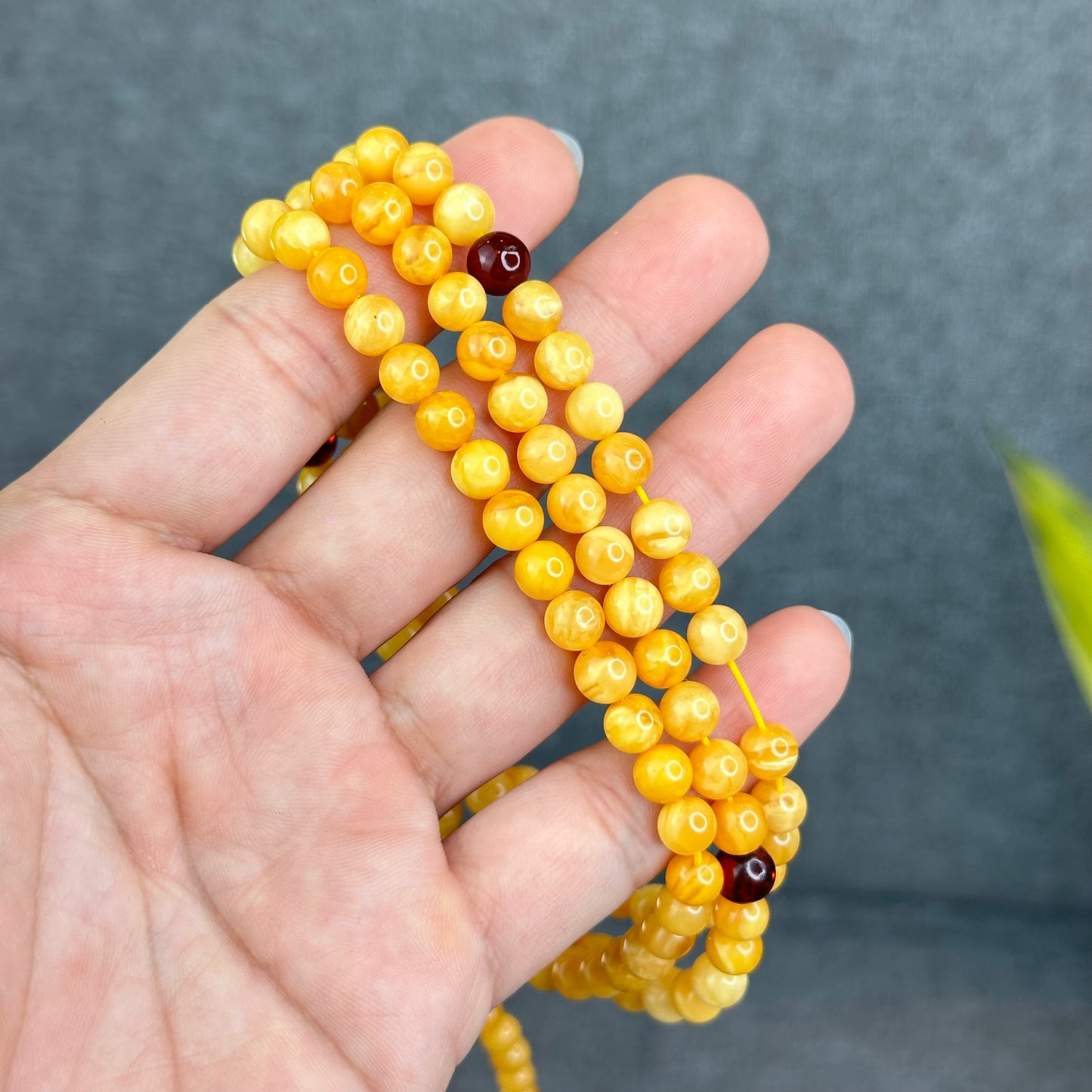 Natural Golden Milky Amber Triple Wrap Bracelet Size 6.5 mm