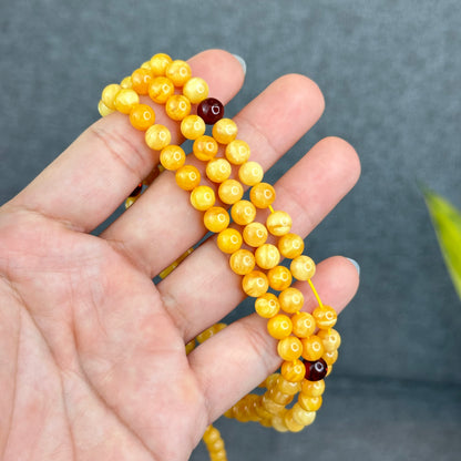 Natural Golden Milky Amber Triple Wrap Bracelet Size 6.5 mm