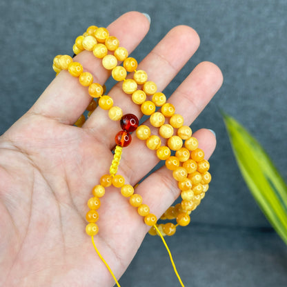 Natural Golden Milky Amber Triple Wrap Bracelet Size 6.5 mm