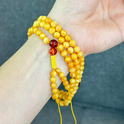 Natural Golden Milky Amber Triple Wrap Bracelet Size 6.5 mm