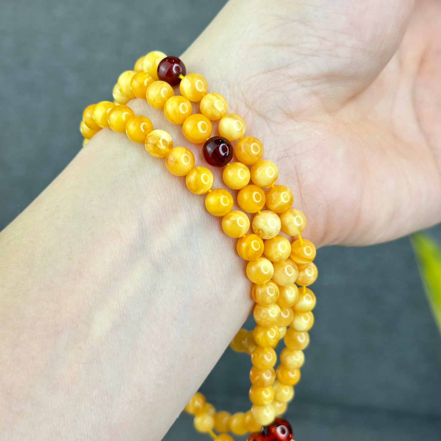Natural Golden Milky Amber Triple Wrap Bracelet Size 6.5 mm