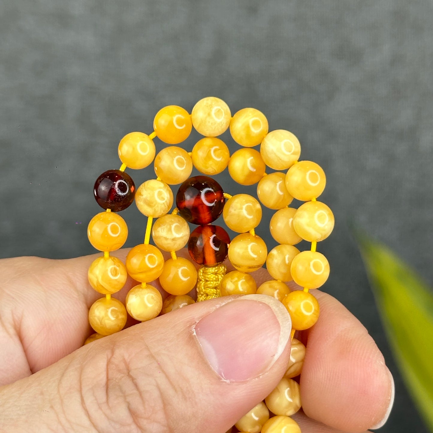 Natural Golden Milky Amber Triple Wrap Bracelet Size 6.5 mm