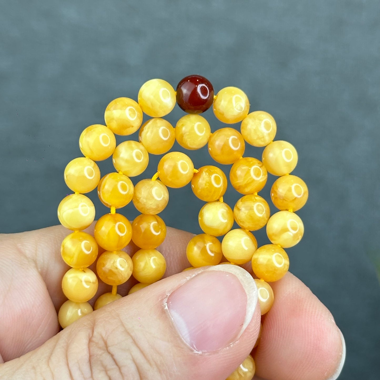 Natural Golden Milky Amber Triple Wrap Bracelet Size 6.5 mm