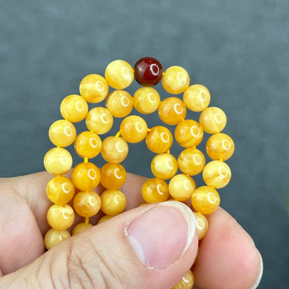 Natural Golden Milky Amber Triple Wrap Bracelet Size 6.5 mm
