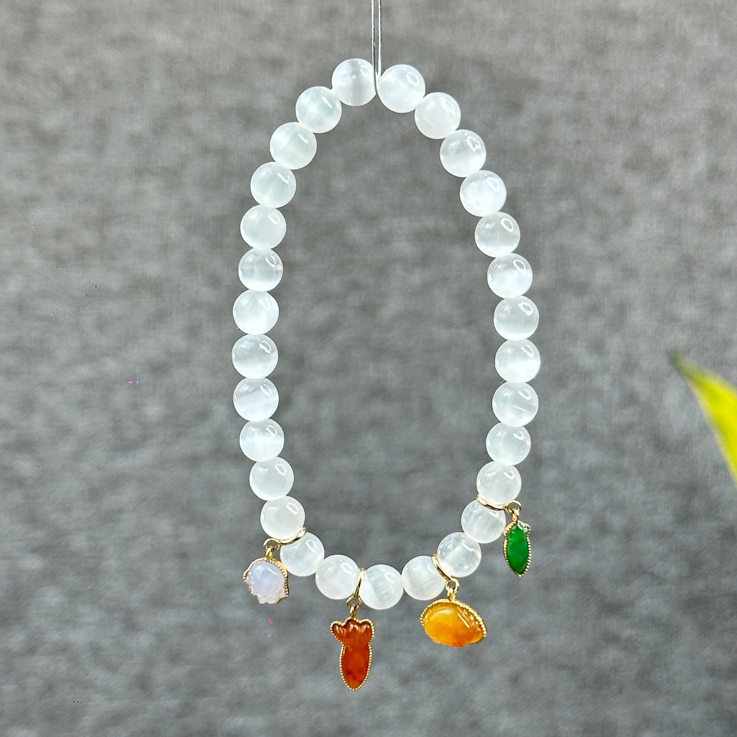 Small Multicolor Natural Jadeite Jade Charm with 18K Gold Clasp