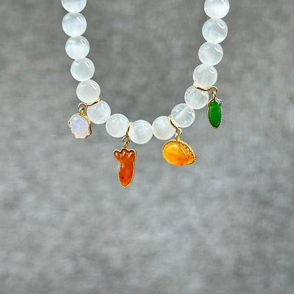 Small Multicolor Natural Jadeite Jade Charm with 18K Gold Clasp