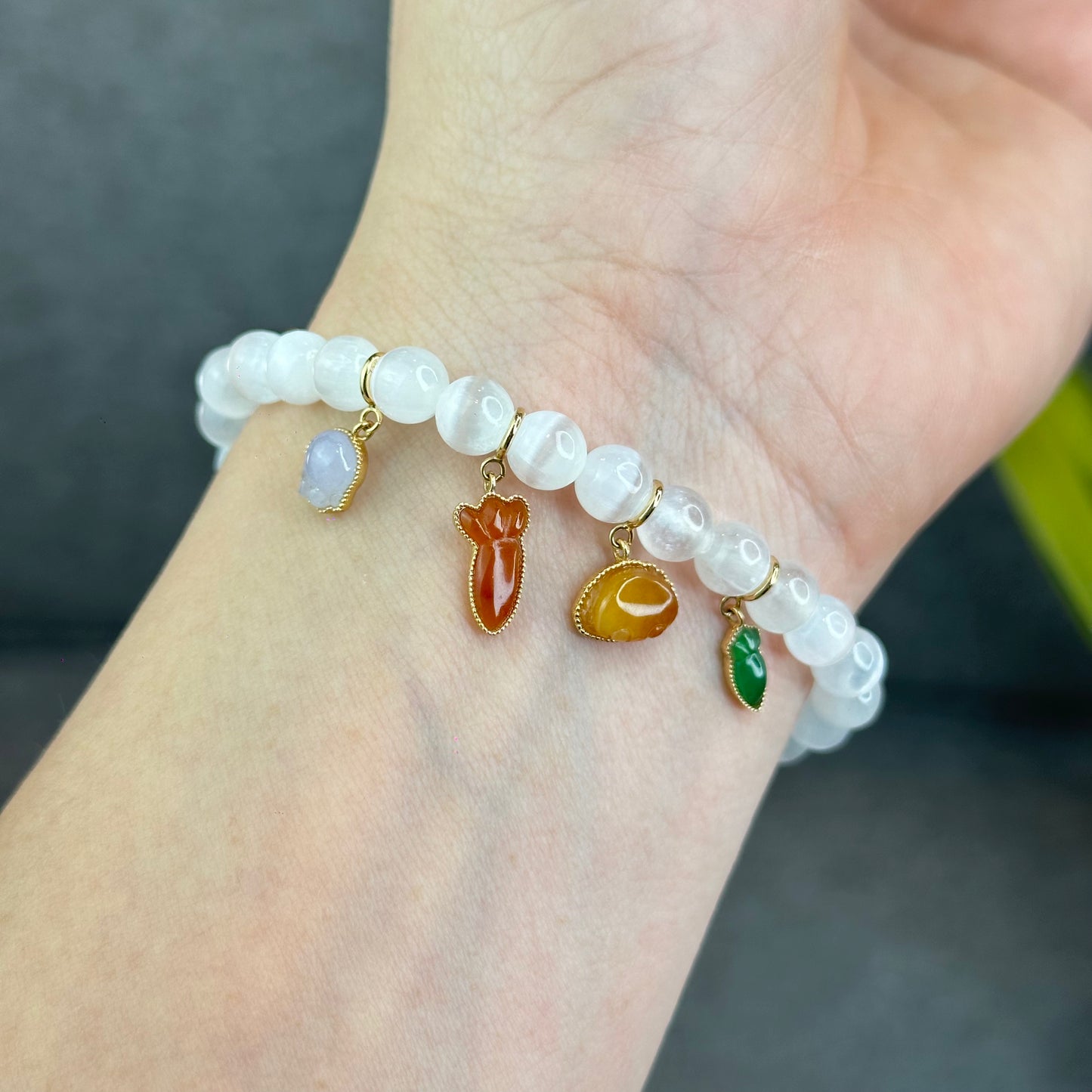 Small Multicolor Natural Jadeite Jade Charm with 18K Gold Clasp