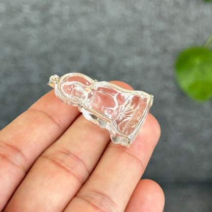Natural Clear Quartz Tara Buddha Pendant with Paw Hook s92 Silver