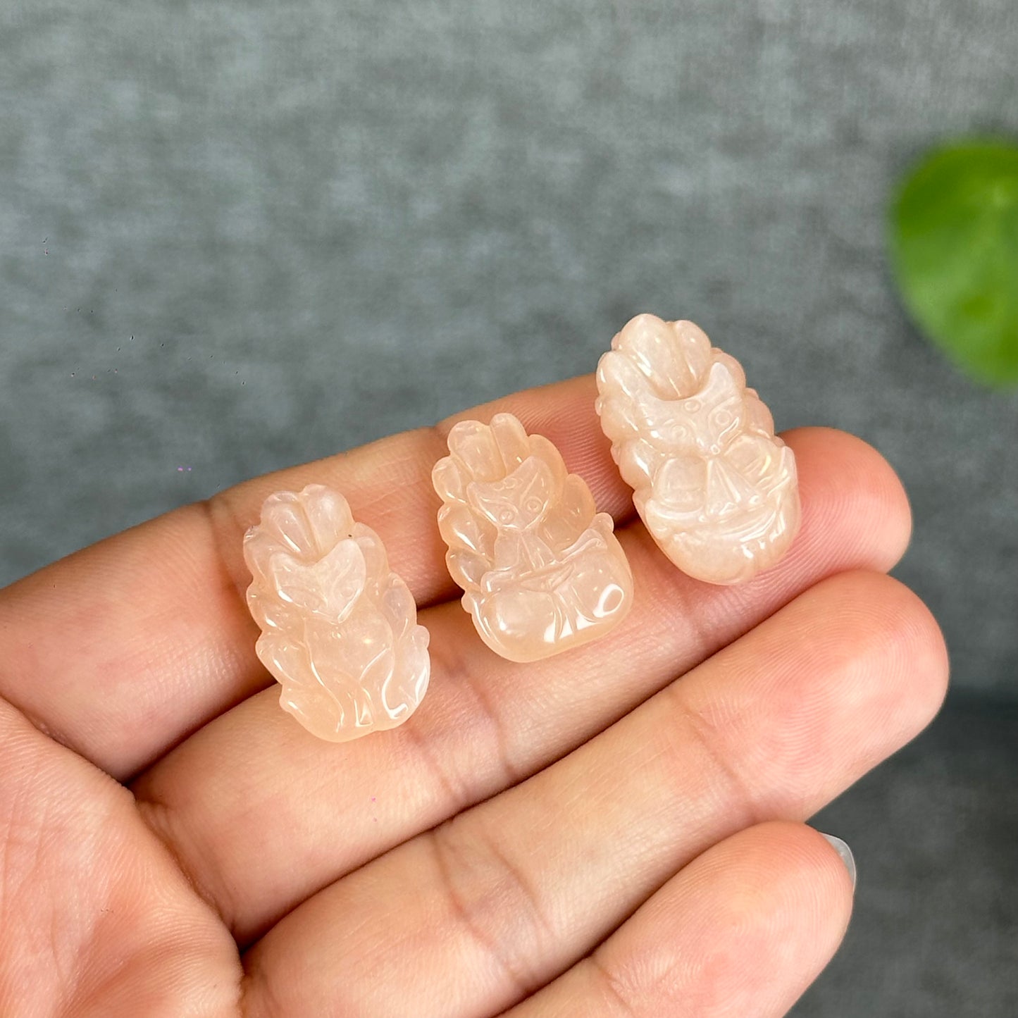 Natural Peach Moonstone Nine Tail Fox Charm