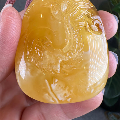Natural Dragon Amber Pendant with Gem Review Certificate