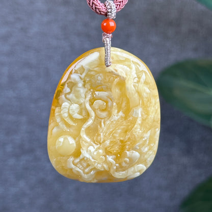 Natural Dragon Amber Pendant with Gem Review Certificate