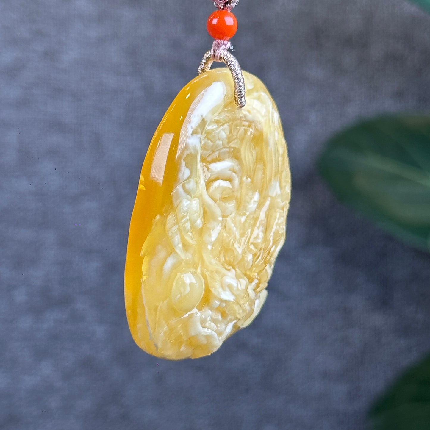 Natural Dragon Amber Pendant with Gem Review Certificate