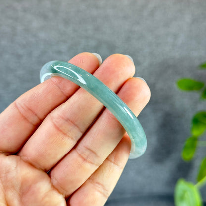 Moss Green Ivory White Natural Jadeite Jade Bangle Chopstick Style Size 55 mm