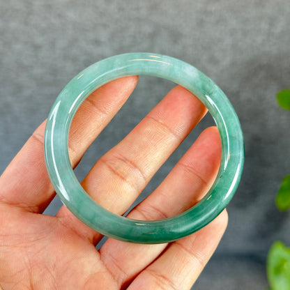 Moss Green Ivory White Jadeite Jade Bangle Chopstick Style Size 55.5 mm