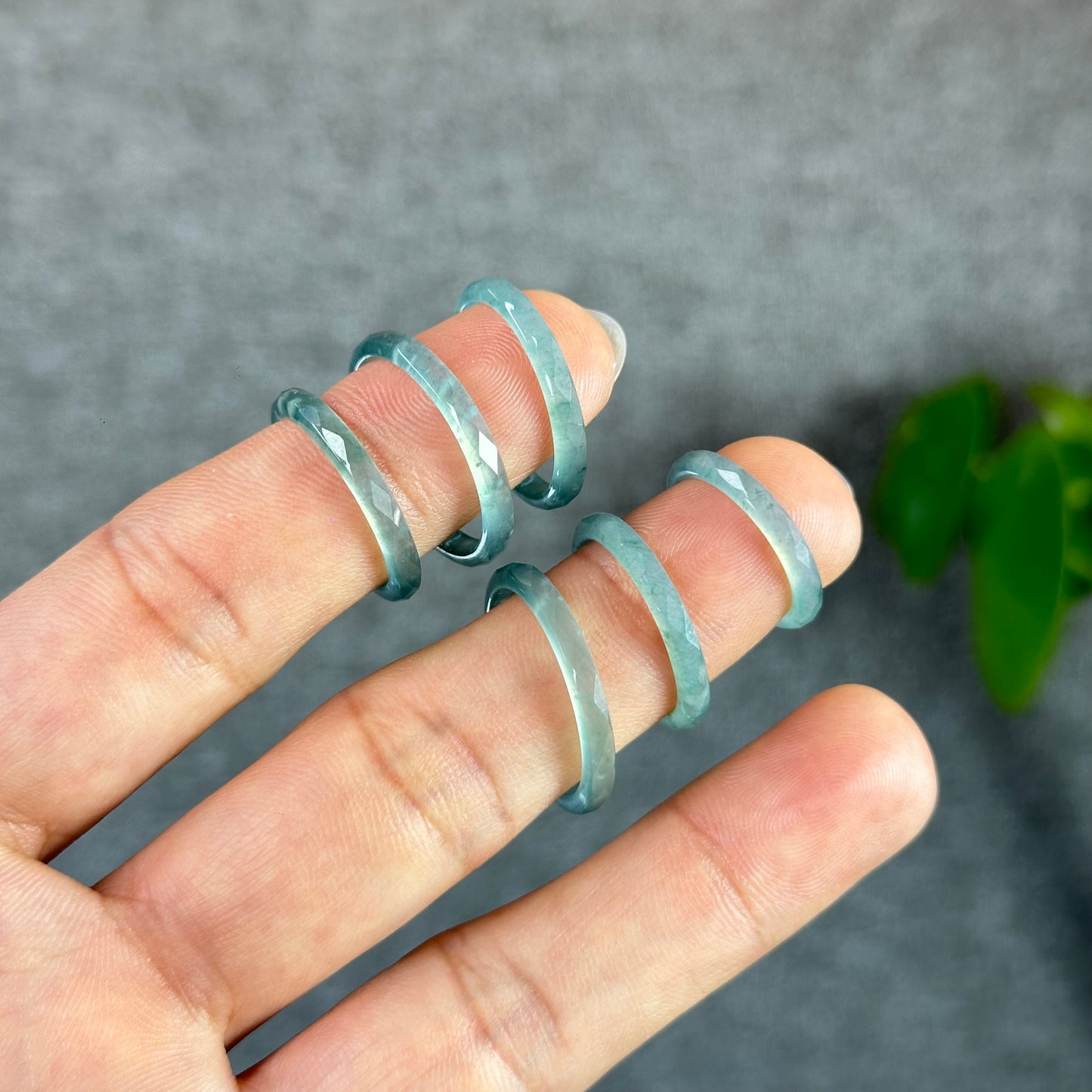 Natural Blue Water Facet Jadeite Jade Ring Size 1.75