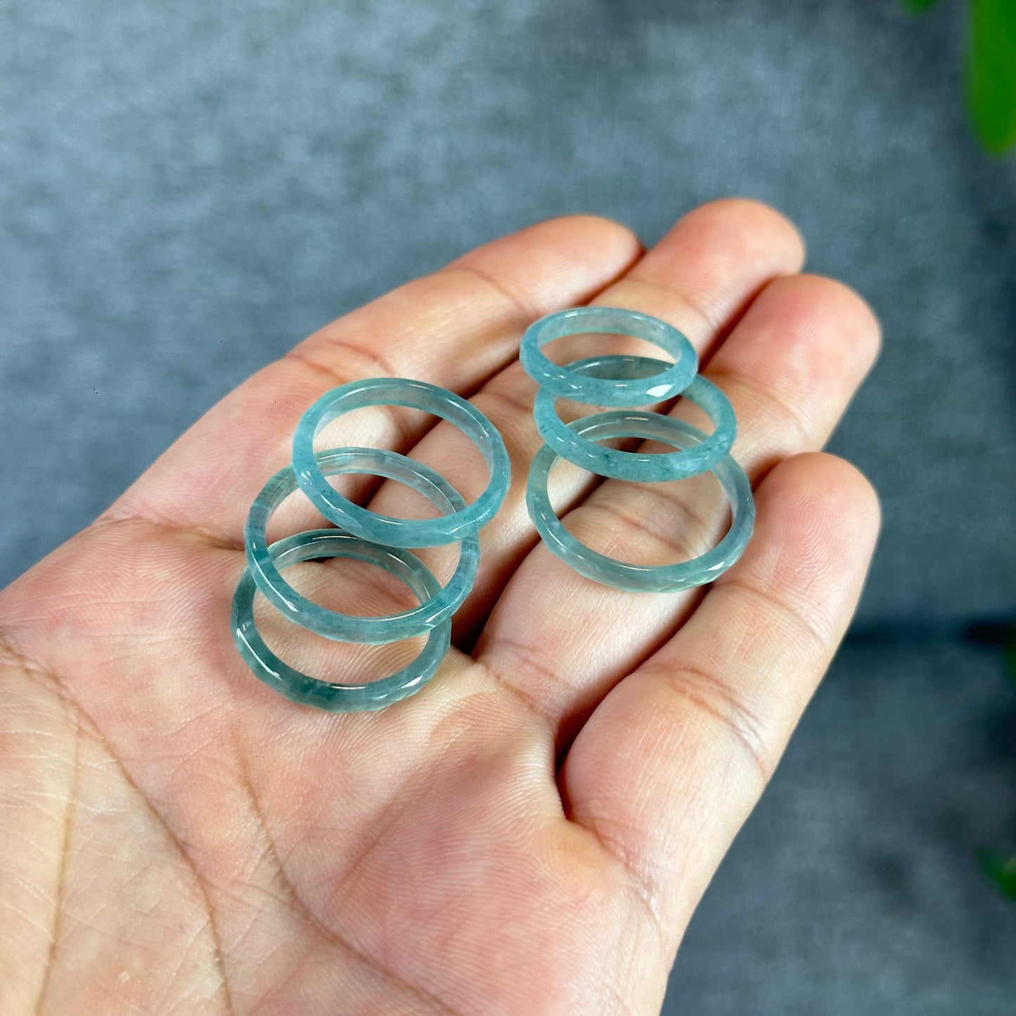 Natural Blue Water Facet Jadeite Jade Ring Size 1.75