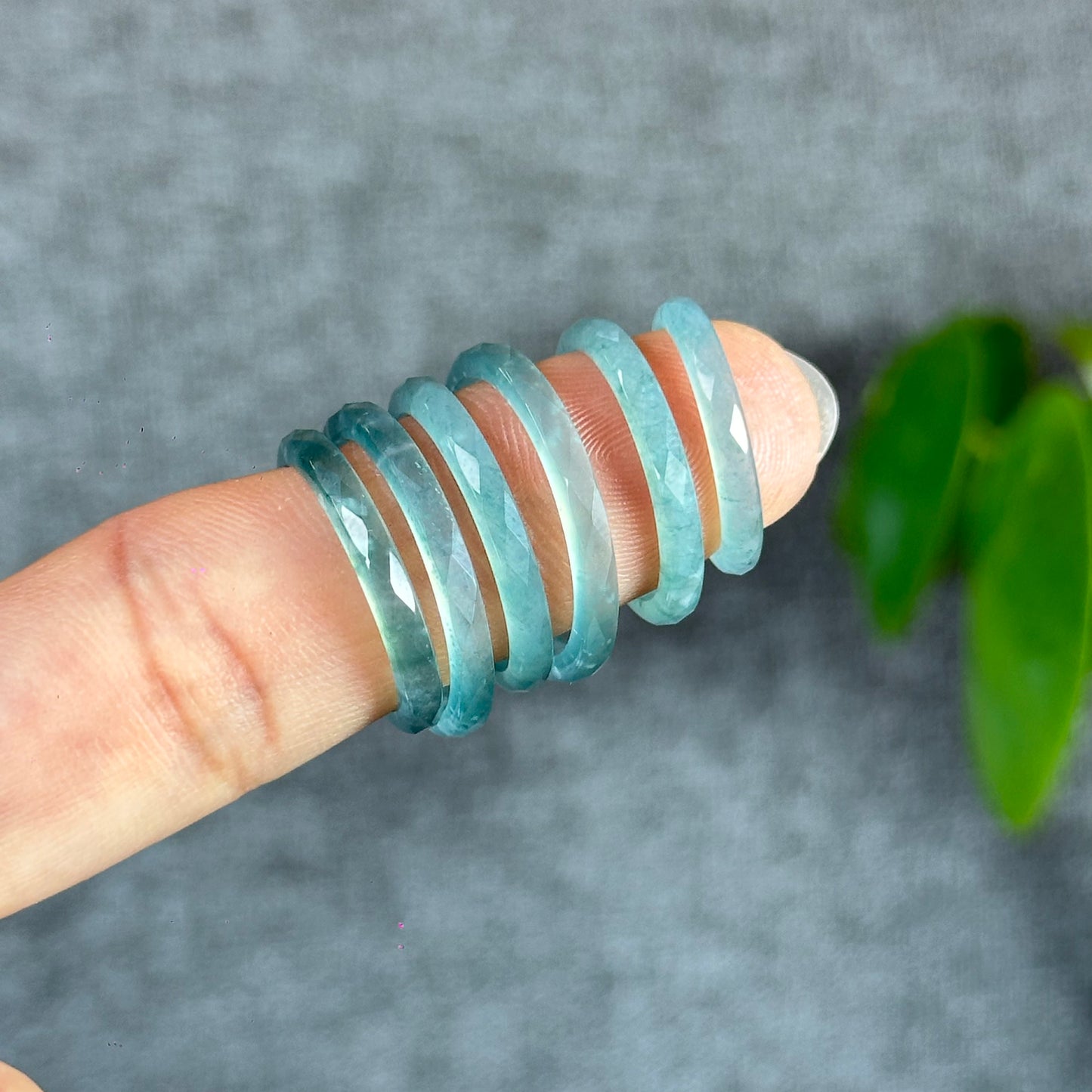 Natural Blue Water Facet Jadeite Jade Ring Size 1.75