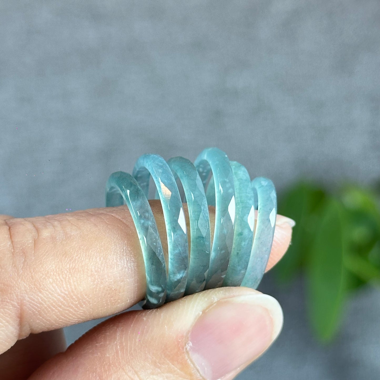 Natural Blue Water Facet Jadeite Jade Ring Size 1.75