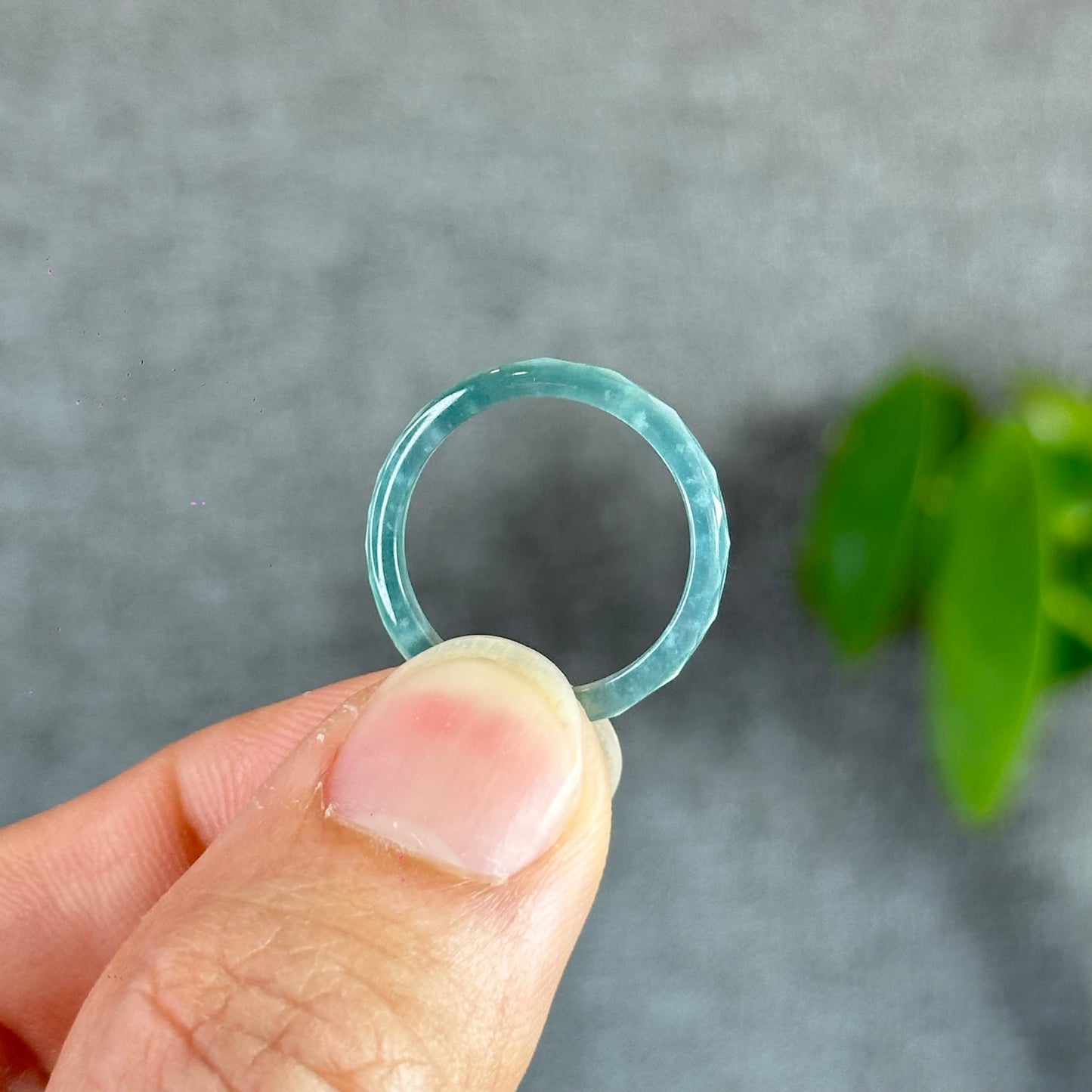 Natural Blue Water Facet Jadeite Jade Ring Size 1.9