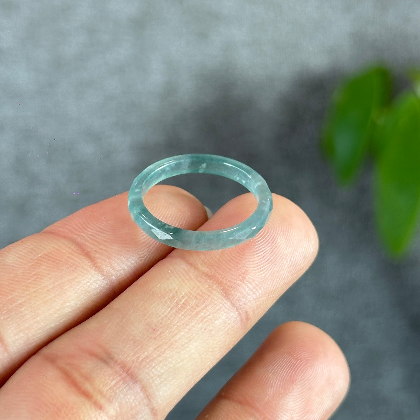 Natural Blue Water Facet Jadeite Jade Ring Size 1.75