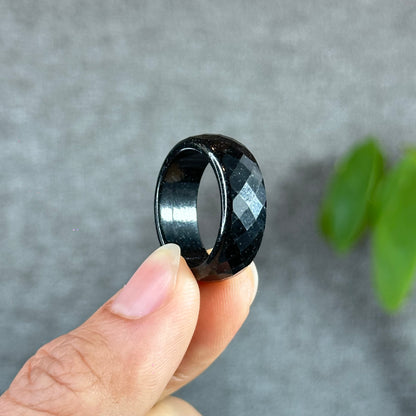 Natural Black Water Facet Jadeite Jade Ring Size 1.95